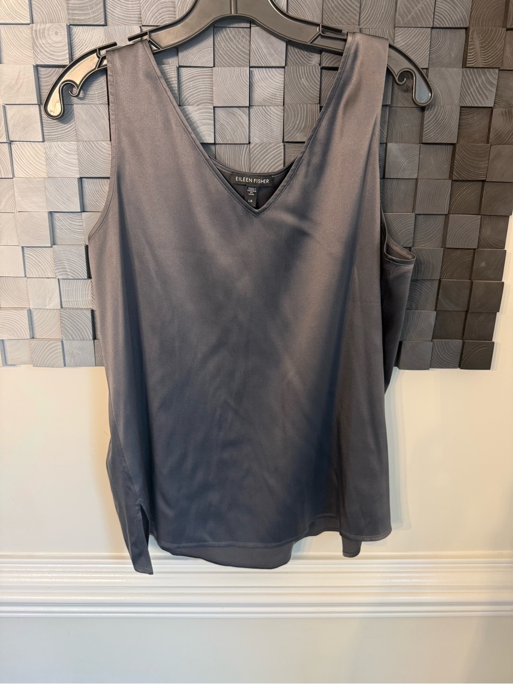 Eileen Fisher Silk Satin V-Neck Tank Top — Steel